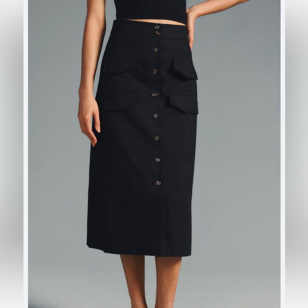 NWT Anthropologie Black Button-Down Skirt